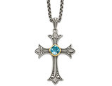 1.35 Carat (ctw) Blue Topaz Cross Pendant Necklace in Sterling Silver with 14K Gold Accents